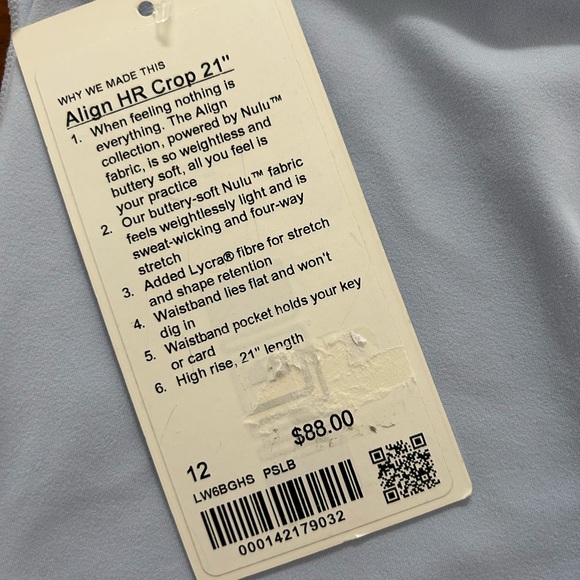 Lululemon Align HR Crop 21” Pastel Blue size 12 NWT - Picture 4 of 7